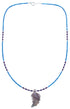 Authentic Sterling Silver Denim Lapis And Sugilite Bead Leaf Necklace BX120845