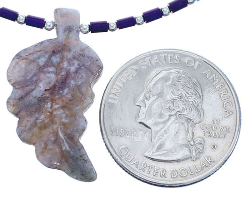 Authentic Sterling Silver Denim Lapis And Sugilite Bead Leaf Necklace BX120845