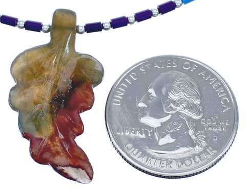 Genuine Sterling Silver Denim Lapis And Sugilite Leaf Bead Necklace BX120846