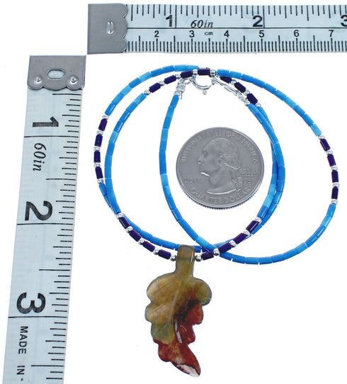 Genuine Sterling Silver Denim Lapis And Sugilite Leaf Bead Necklace BX120846