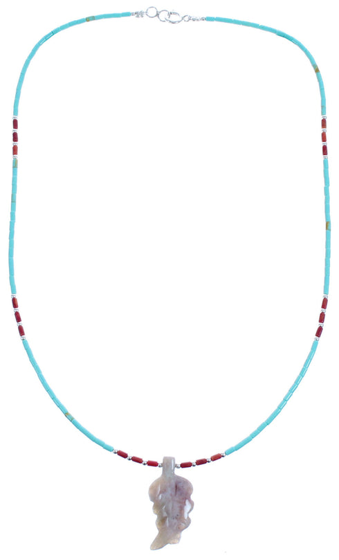 Sterling Silver Turquoise And Oyster Shell Bead Leaf Necklace BX120849