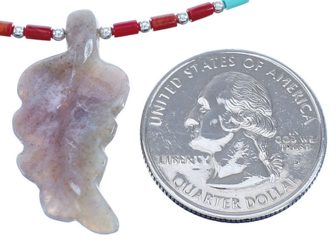 Sterling Silver Turquoise And Oyster Shell Bead Leaf Necklace BX120849