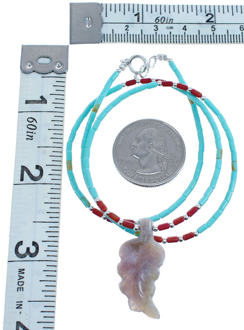 Sterling Silver Turquoise And Oyster Shell Bead Leaf Necklace BX120849