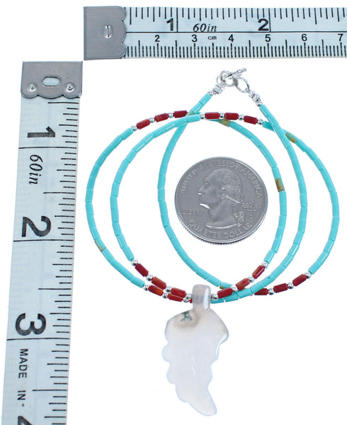 Authentic Sterling Silver Turquoise And Oyster Shell Bead Leaf Necklace BX120850