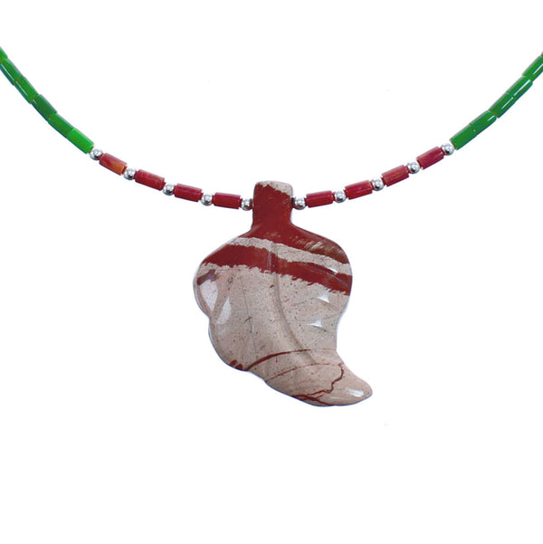 Authentic Sterling Silver Oyster Shell And Malachite Bead Leaf Southwest Necklace BX120856