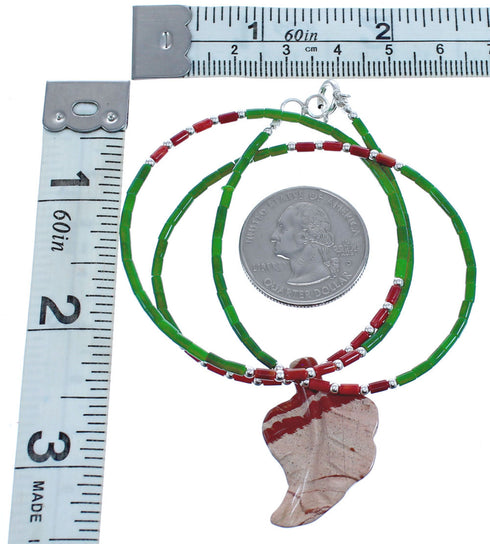 Authentic Sterling Silver Oyster Shell And Malachite Bead Leaf Southwest Necklace BX120856