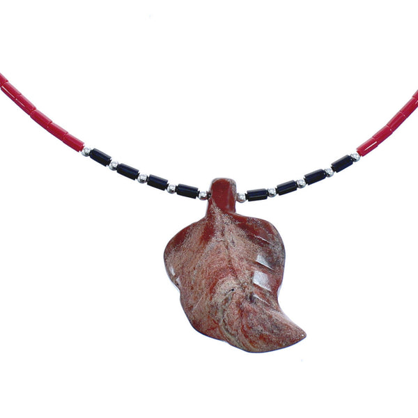 Authentic Sterling Silver Coral And Onyx Bead Leaf Necklace BX120858
