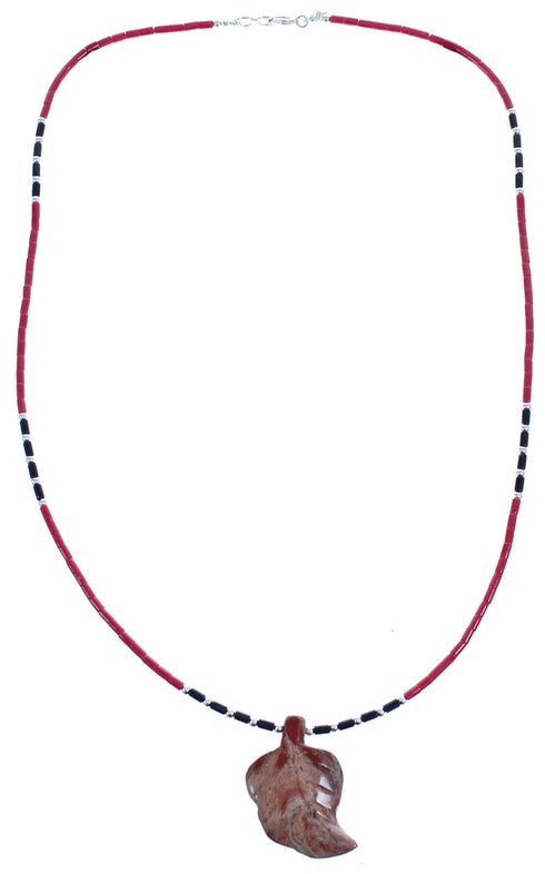 Authentic Sterling Silver Coral And Onyx Bead Leaf Necklace BX120858