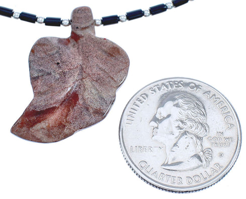 Authentic Sterling Silver Coral And Onyx Bead Leaf Necklace BX120858