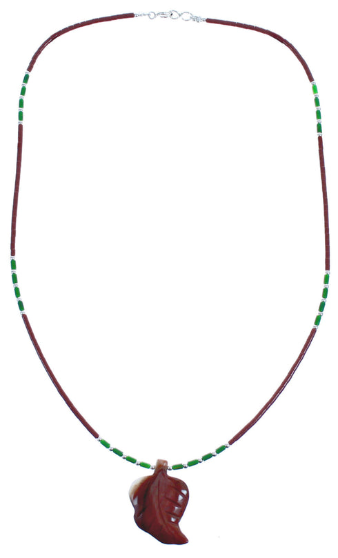 Southwestern Genuine Sterling Silver Multicolor Bead Leaf Necklace BX120862