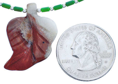 Southwestern Genuine Sterling Silver Multicolor Bead Leaf Necklace BX120862