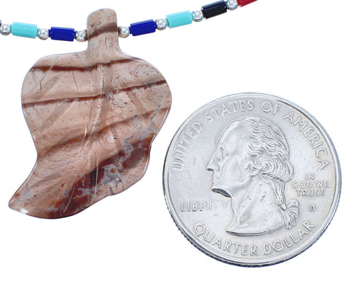 Southwestern Turquoise And Multicolor Genuine Sterling Silver Bead Leaf Necklace BX120866