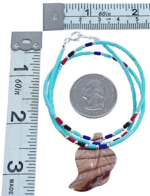 Southwestern Turquoise And Multicolor Genuine Sterling Silver Bead Leaf Necklace BX120866
