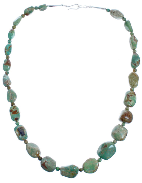 Southwestern Genuine Sterling Silver Green Turquoise Bead Necklace BX119770
