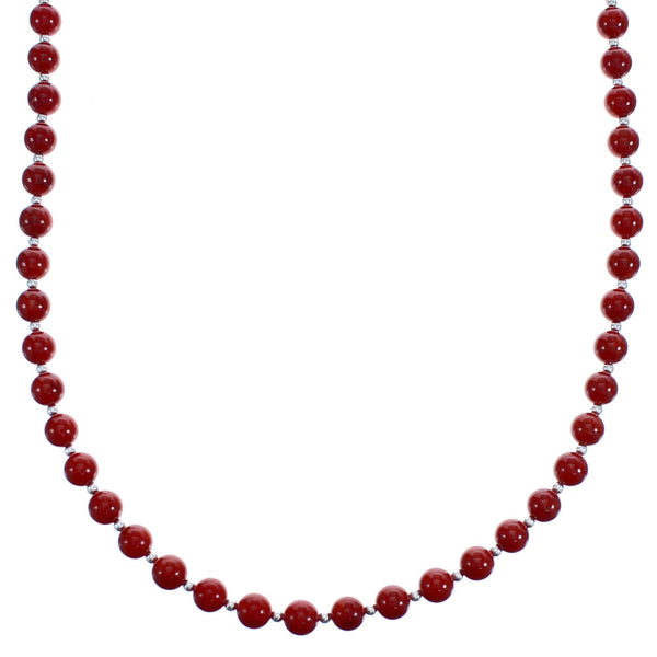 Genuine Southwestern Coral Sterling Silver Beaded Necklace BX119784