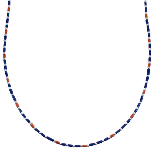 Southwest Lapis And Oyster Shell Sterling Silver Heishi Bead Necklace BX120751