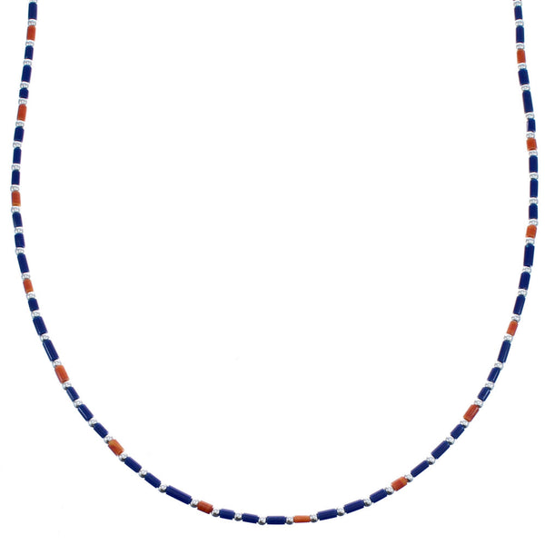 Southwest Lapis And Oyster Shell Sterling Silver Heishi Bead Necklace BX120751