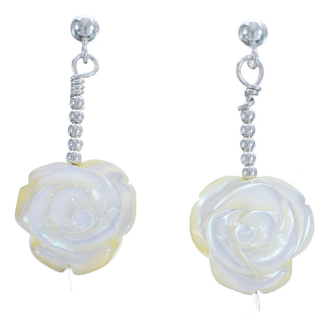 Mother Of Pearl Flower Sterling Silver Bead Post Dangle Earrings BX120772