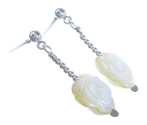Mother Of Pearl Flower Sterling Silver Bead Post Dangle Earrings BX120772