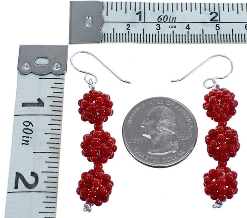 Southwest Sterling Silver Coral Bead Post Dangle Earrings BX119726