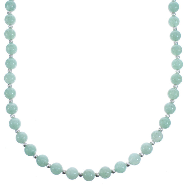Southwest Genuine Sterling Silver Aventurine Bead Necklace BX119834