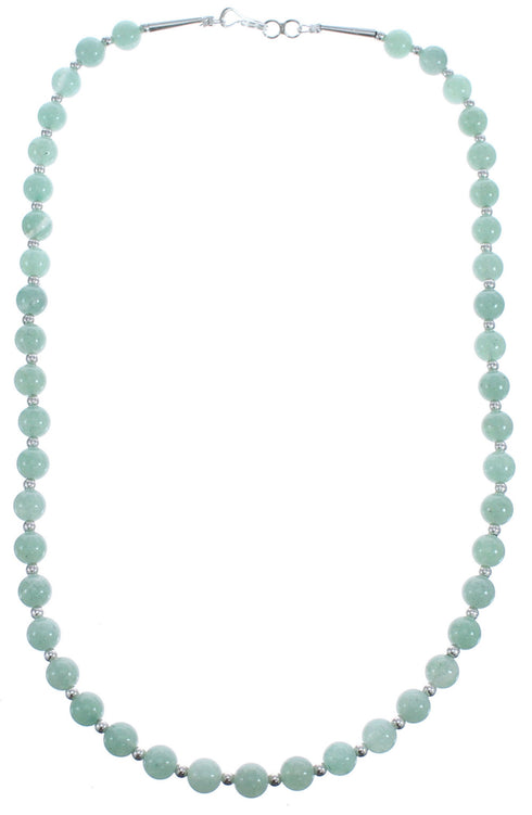 Southwest Genuine Sterling Silver Aventurine Bead Necklace BX119834