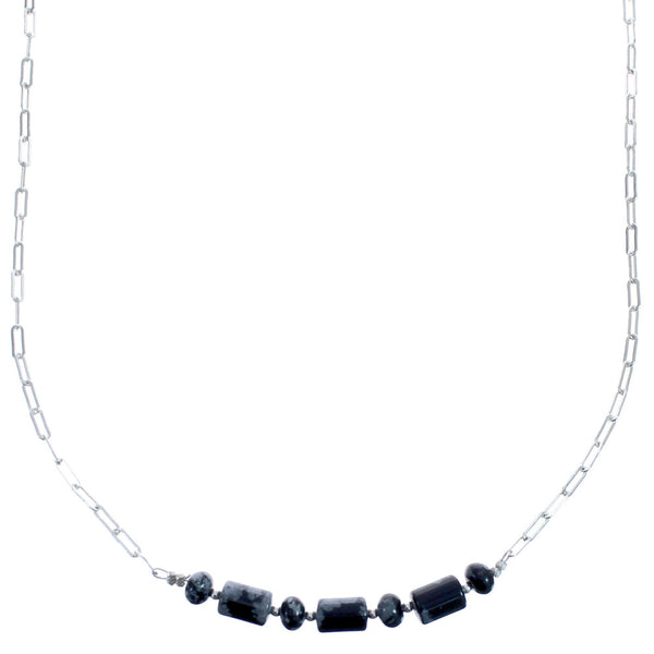 Sterling Silver Snowflake Obsidian Bead Chain Necklace BX119845
