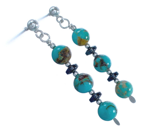 Turquoise Hematite Authentic Sterling Silver Hook Dangle Bead Earrings BX120565