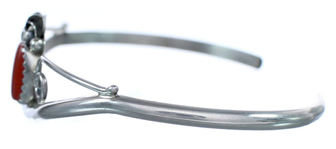 Coral Sterling Silver Scalloped Leaf Navajo Cuff Bracelet BX120207