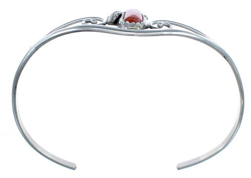Coral Sterling Silver Scalloped Leaf Navajo Cuff Bracelet BX120207