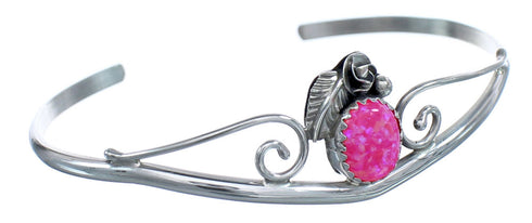 Pink Opal Sterling Silver Scalloped Leaf Navajo Cuff Bracelet BX120208
