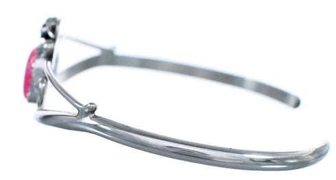 Pink Opal Sterling Silver Scalloped Leaf Navajo Cuff Bracelet BX120208