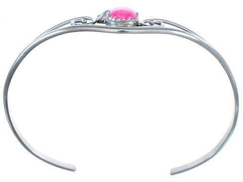 Pink Opal Sterling Silver Scalloped Leaf Navajo Cuff Bracelet BX120208