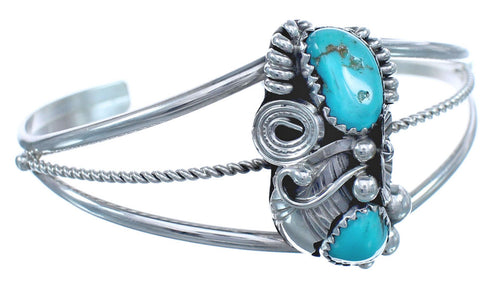 Navajo Turquoise Sterling Silver Flower And Scalloped Leaf Cuff Bracelet BX120226