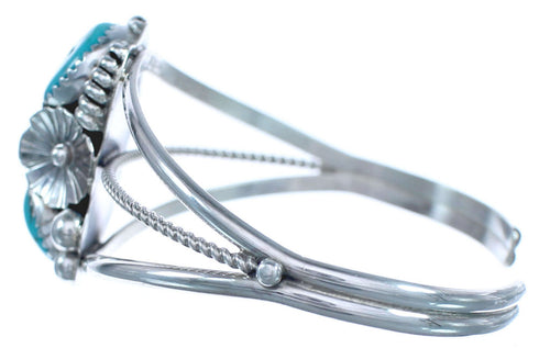 Navajo Turquoise Sterling Silver Flower And Scalloped Leaf Cuff Bracelet BX120226