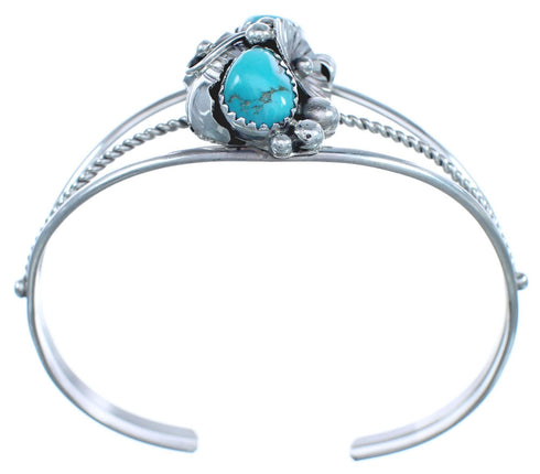 Navajo Turquoise Sterling Silver Flower And Scalloped Leaf Cuff Bracelet BX120226