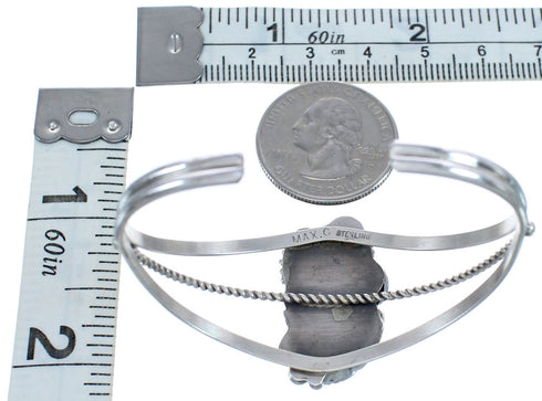 Navajo Turquoise Sterling Silver Flower And Scalloped Leaf Cuff Bracelet BX120226