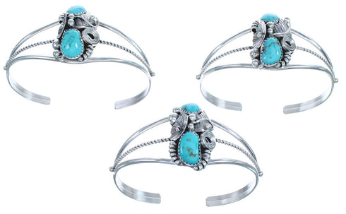 Navajo Turquoise Sterling Silver Flower And Scalloped Leaf Cuff Bracelet BX120226