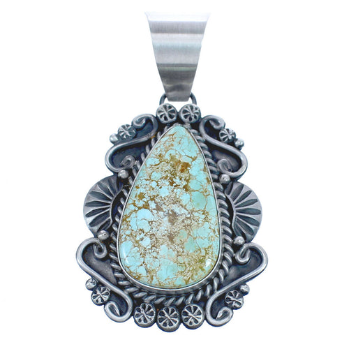 Native American #8 Turquoise Genuine Twisted Sterling Silver Pendant BX120392