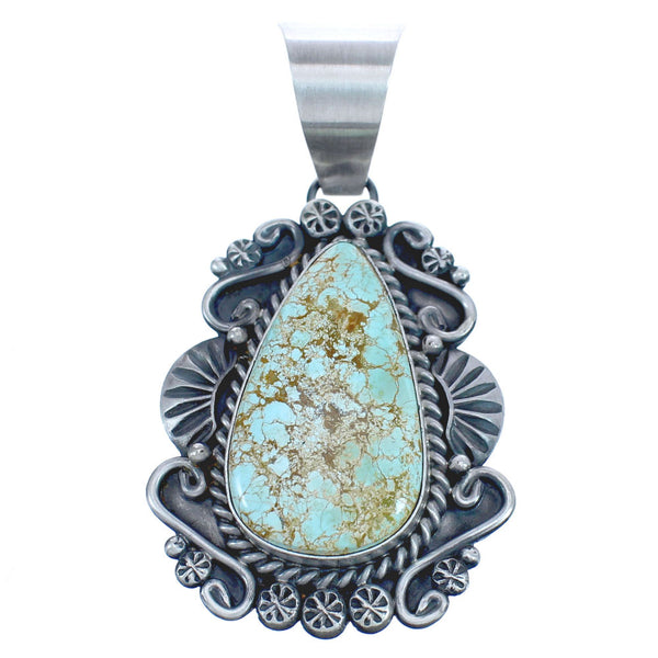 Native American #8 Turquoise Genuine Twisted Sterling Silver Pendant BX120392