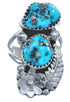 Sterling Silver Turquoise Native American Flower And Leaf Ring Size 7-1/4 BX120088