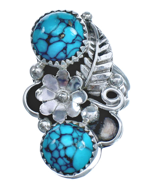 Sterling Silver Turquoise Flower And Leaf Navajo Ring Size 5-1/2 BX120089