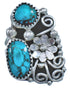 Sterling Silver Turquoise Flower Navajo Ring Size 8-1/2 BX120093