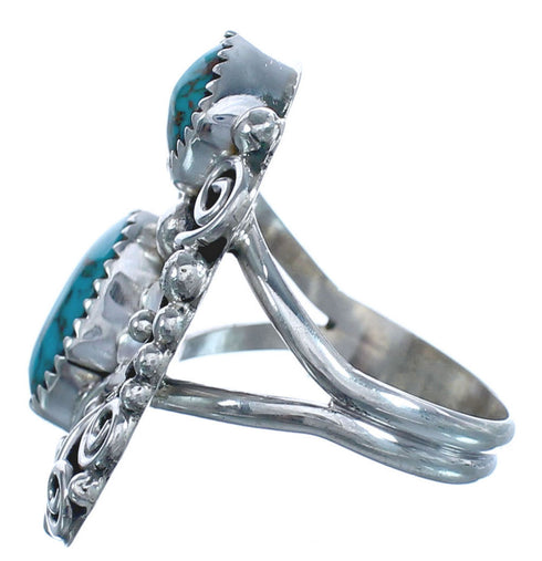 Sterling Silver Turquoise Flower Navajo Ring Size 8-1/2 BX120093