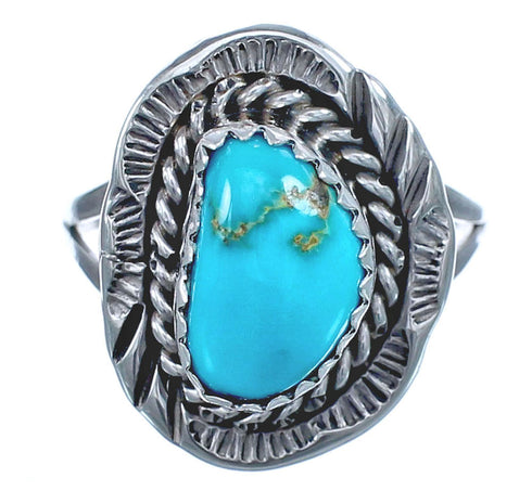 Authentic Sterling Silver Turquoise Navajo Hand Crafted Ring Size 7-1/2 BX120118