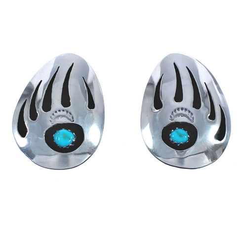 Authentic Sterling Silver Turquoise Bear Paw Navajo Post Earrings BX120003