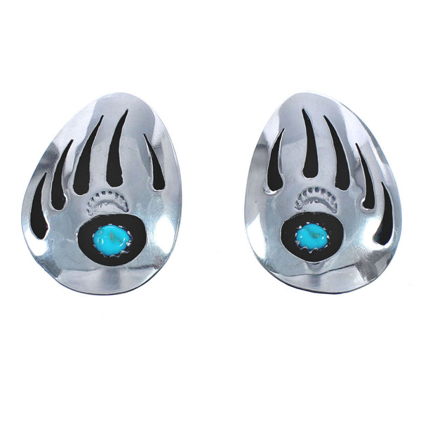 Authentic Sterling Silver Turquoise Bear Paw Navajo Post Earrings BX120003