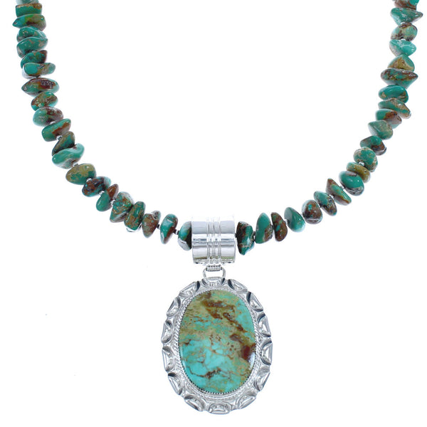 Sterling Silver Turquoise Native American Bead Pendant Necklace Set BX120366
