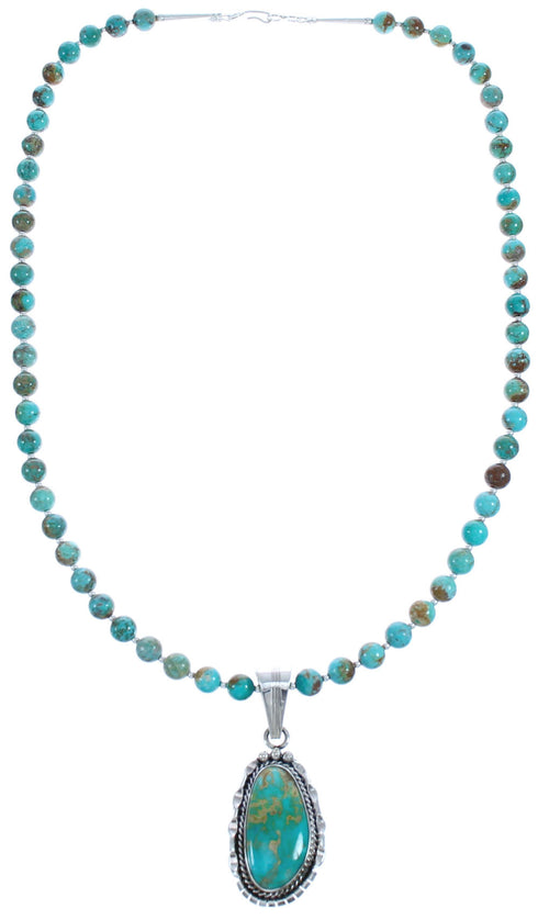 Navajo Sterling Silver Turquoise Pendant Bead Necklace Set BX120369