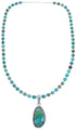 Navajo Sterling Silver Turquoise Pendant Bead Necklace Set BX120369